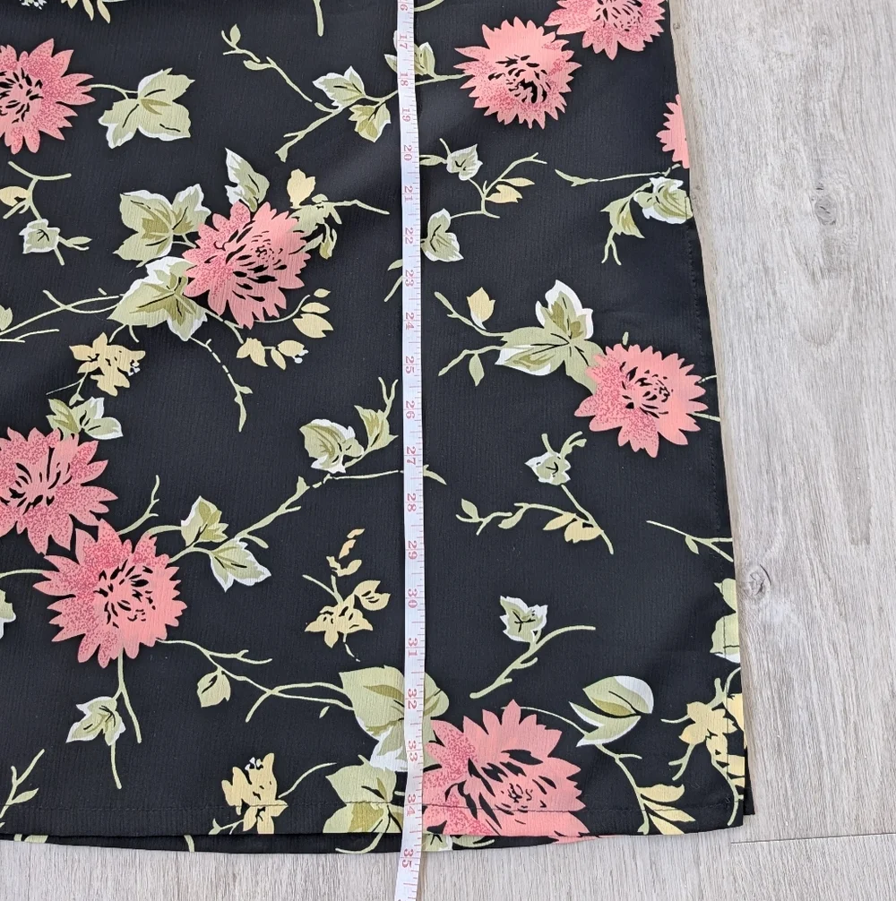 Vintage Carroll Reed Made In Canada Floral Fairy Festival Black Midi Skirt Sz M - Picture 7 of 8
